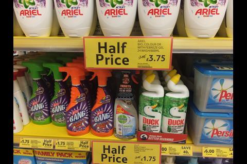 The reduced goods include half price detergent